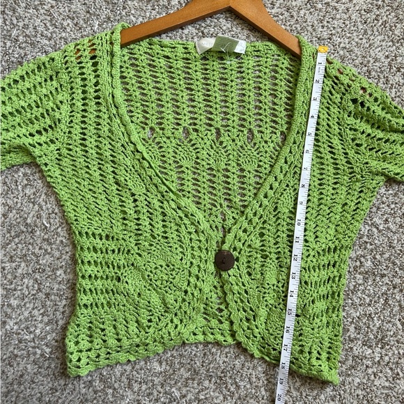 Isabella Rodriguez Lime Open-Knit Cardigan Y2K Neon Casual Crochet Large Vintage - Picture 7 of 7